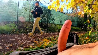 DICKFLASH in the PARK: a slutty milf can&#039;t resist to give a me a hard titty fuck